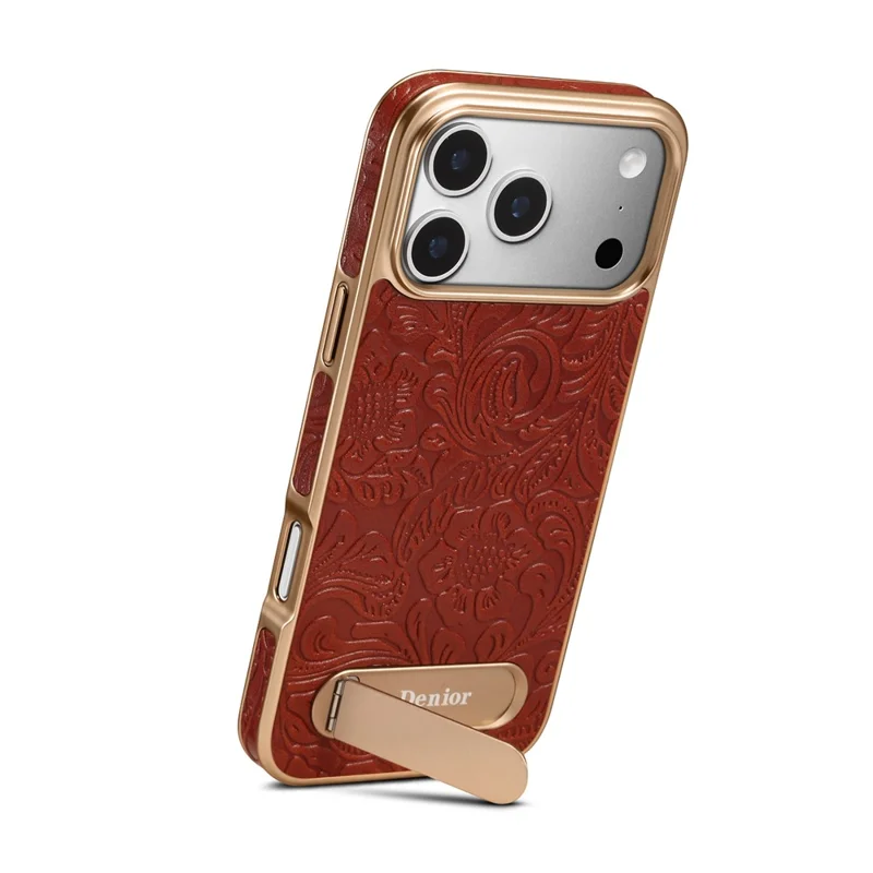 DENIOR A25 per iPhone 17 Pro Max Cover Compatibile con MagSafe Supporto Elettroplaccato Vera Pelle di Mucca Custodia Posteriore per Telefono - Rosso