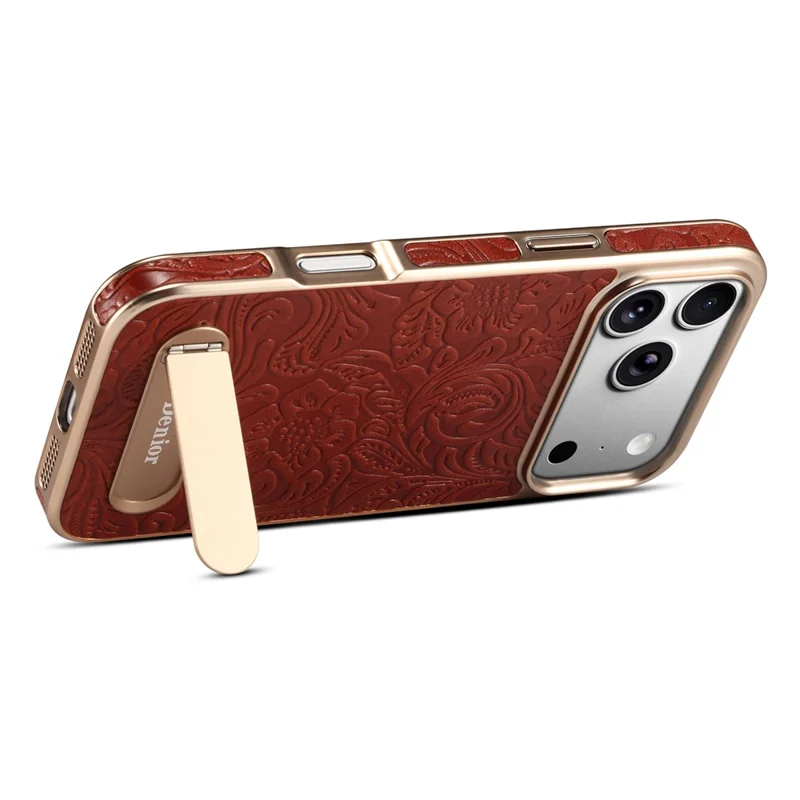 DENIOR A25 per iPhone 17 Pro Max Cover Compatibile con MagSafe Supporto Elettroplaccato Vera Pelle di Mucca Custodia Posteriore per Telefono - Rosso