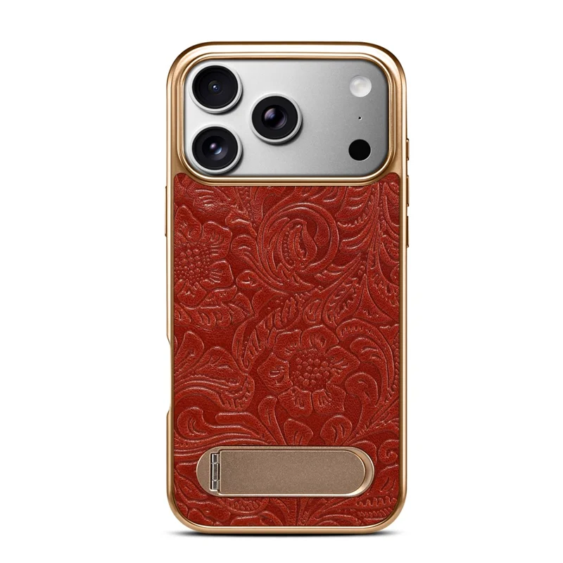 DENIOR A25 per iPhone 17 Pro Max Cover Compatibile con MagSafe Supporto Elettroplaccato Vera Pelle di Mucca Custodia Posteriore per Telefono - Rosso