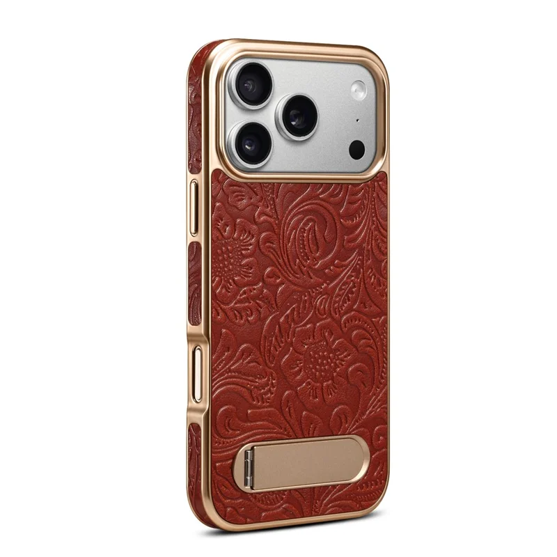 DENIOR A25 per iPhone 17 Pro Max Cover Compatibile con MagSafe Supporto Elettroplaccato Vera Pelle di Mucca Custodia Posteriore per Telefono - Rosso