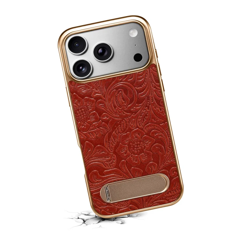 DENIOR A25 per iPhone 17 Pro Max Cover Compatibile con MagSafe Supporto Elettroplaccato Vera Pelle di Mucca Custodia Posteriore per Telefono - Rosso
