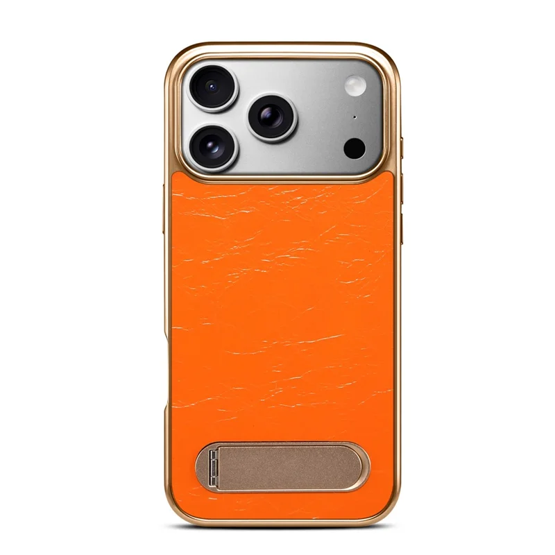 DENIOR A25+1 Pour iPhone 17 Pro Max Étui Magnétique Support Électroplaqué Texture de Cuir de Vache Véritable Couverture de Téléphone en Cuir de Vache - Orange