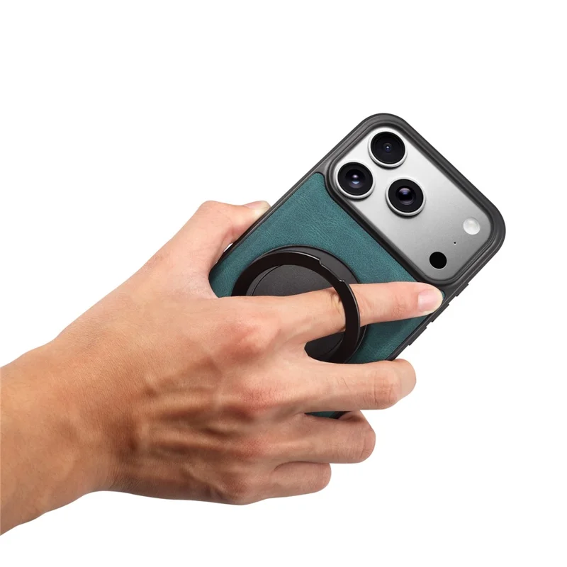 DENIOR A14 Funda magnética para iPhone 17 Pro, soporte giratorio, cubierta de teléfono de cuero PC TPU - Azul