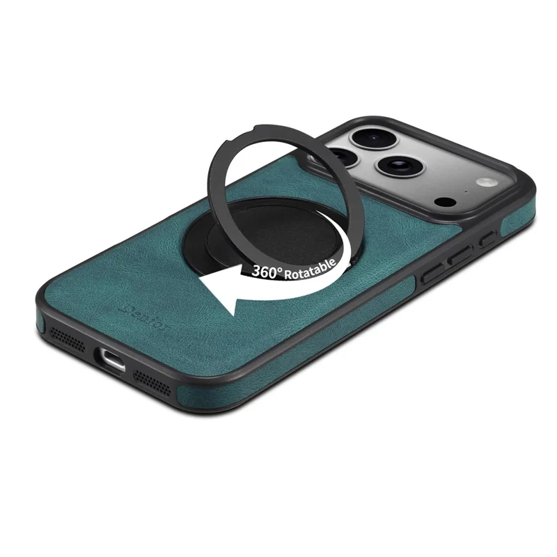 DENIOR A14 Funda magnética para iPhone 17 Pro, soporte giratorio, cubierta de teléfono de cuero PC TPU - Azul