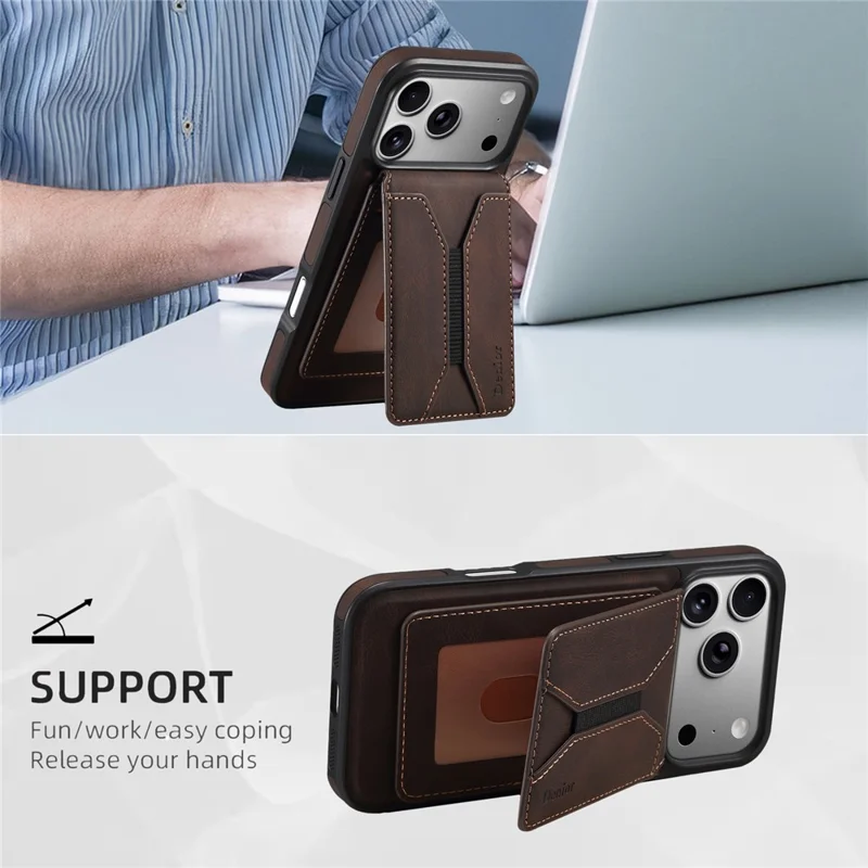DENIOR D17 Funda para iPhone 17 Pro Max Compatible con MagSafe Bolsa para Tarjetas Funda de Teléfono - Marrón
