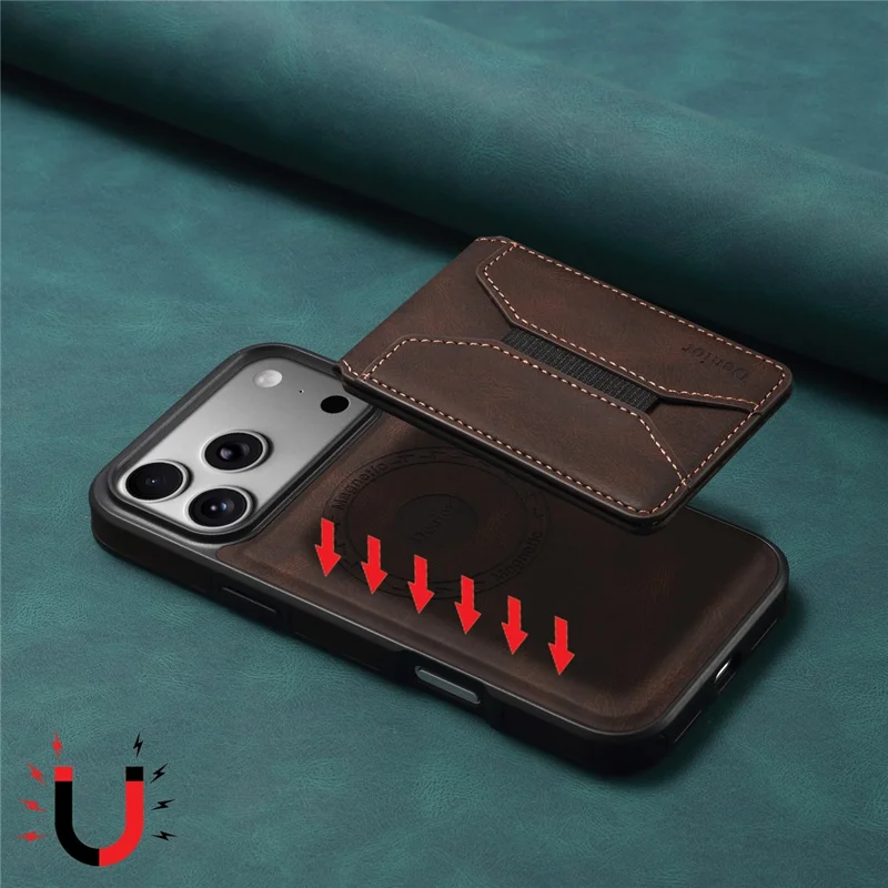 DENIOR D17 Funda para iPhone 17 Pro Max Compatible con MagSafe Bolsa para Tarjetas Funda de Teléfono - Marrón