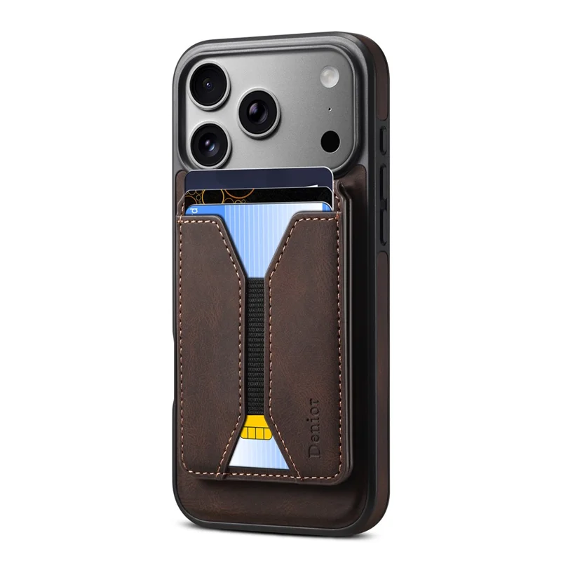 DENIOR D17 Funda para iPhone 17 Pro Max Compatible con MagSafe Bolsa para Tarjetas Funda de Teléfono - Marrón