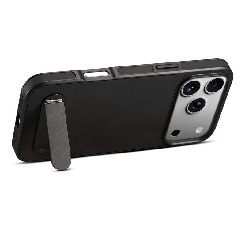 DENIOR A25+2 Étui Compatible avec iPhone 17 Pro MagSafe avec Support Peau Cuir Tactile PC TPU - Noir