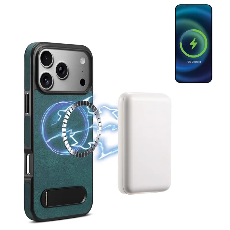 DENIOR A25+2 Per iPhone 17 Pro Max Cover Compatibile con MagSafe Supporto Pelle Tattile PC TPU Custodia Telefono - Blu