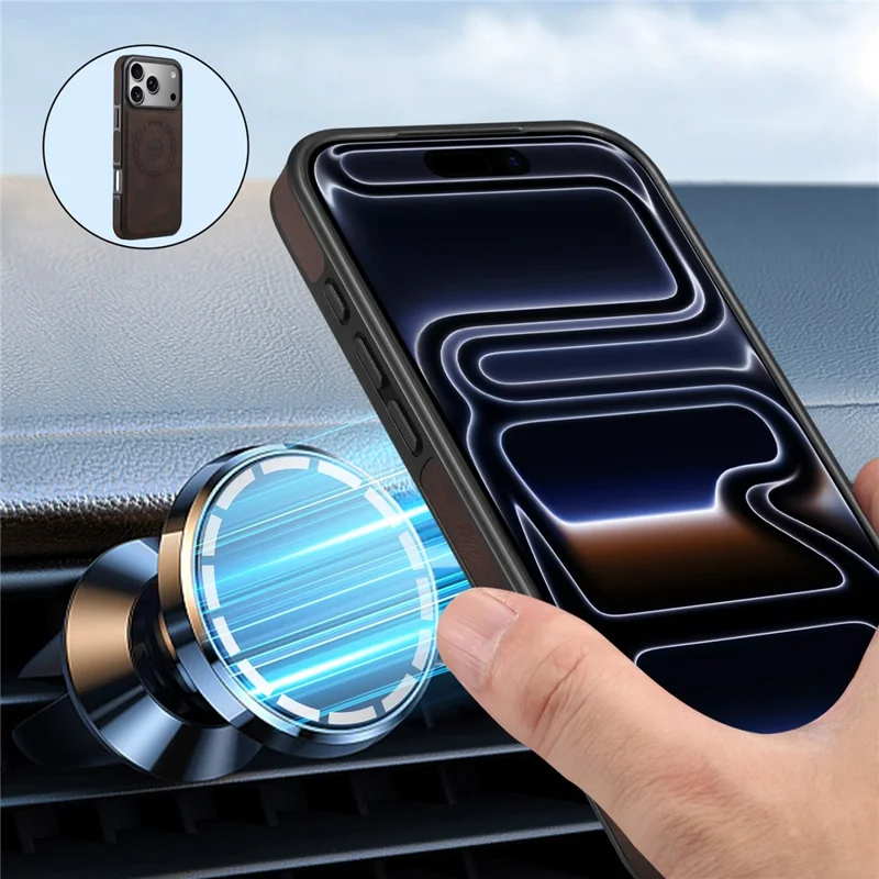 DENIOR A13 Funda para iPhone 17 Pro Compatible con MagSafe Cuero + PC + TPU Funda de Teléfono - Marrón