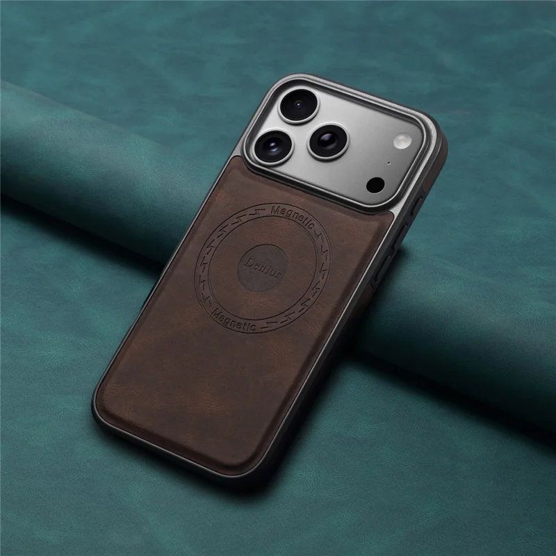 DENIOR A13 Funda para iPhone 17 Pro Compatible con MagSafe Cuero + PC + TPU Funda de Teléfono - Marrón