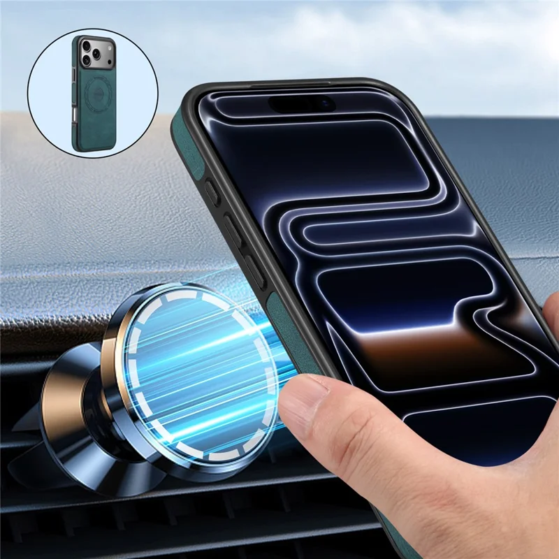 Funda para iPhone 17 Pro Max compatible con MagSafe, de cuero + PC + TPU - Azul