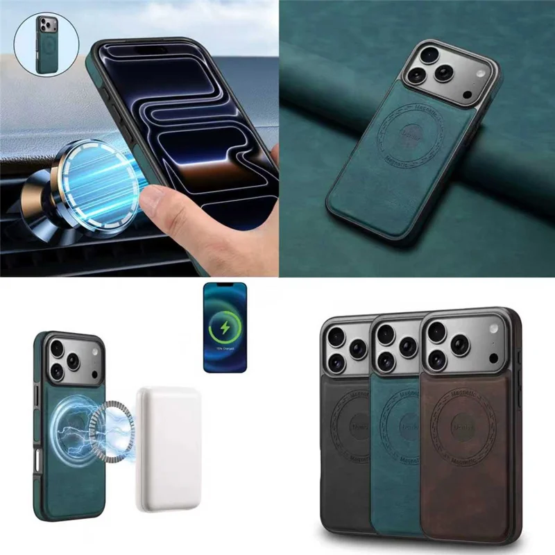 Funda para iPhone 17 Pro Max compatible con MagSafe, de cuero + PC + TPU - Azul