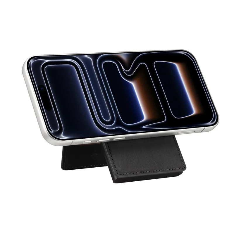 DENIOR V20 Skin Feel Magnetic Elastic Card Holder PU Leather Phone Stand Card Case - Black