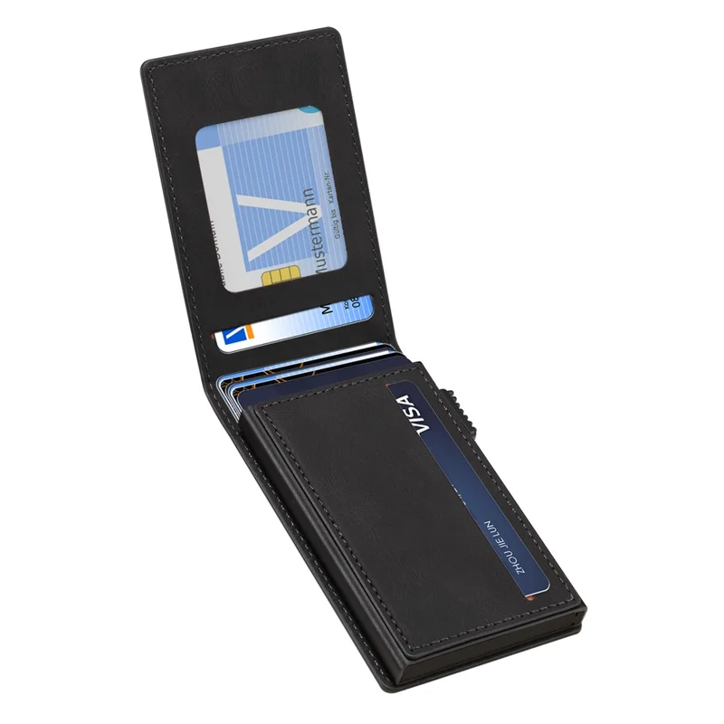 DENIOR V20 Skin Feel Magnetic Elastic Card Holder PU Leather Phone Stand Card Case - Black