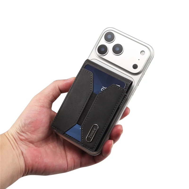DENIOR V20 Skin Feel Magnetic Elastic Card Holder PU Leather Phone Stand Card Case - Black