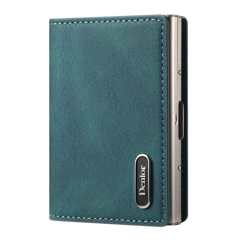 DENIOR V21 Skin Feel Magnetic Card Case PU Leather Kickstand Phone Back Card Holder - Blue