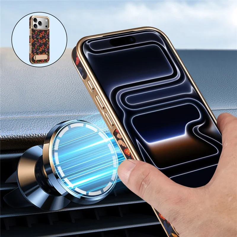 DENIOR A25+4 Étui pour iPhone 17 Pro Compatible avec MagSafe Papillon PU Cuir PC TPU Support Téléphone Couverture - Noir