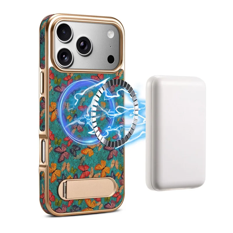 DENIOR A25+4 Custodia per iPhone 17 Pro Max Compatibile con MagSafe Farfalla PU Pelle PC TPU Supporto Telefono Cover - Blu