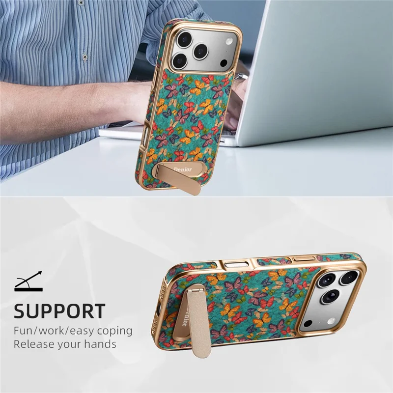 DENIOR A25+4 Custodia per iPhone 17 Pro Max Compatibile con MagSafe Farfalla PU Pelle PC TPU Supporto Telefono Cover - Blu