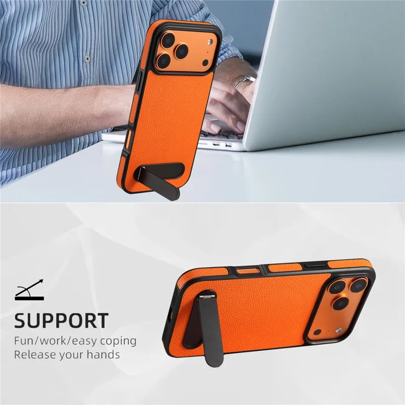 DENIOR A25+3 per iPhone 17 Pro Cover Compatibile con MagSafe Texture Liscia in Pelle PC TPU Supporto Custodia Telefonica - Arancione