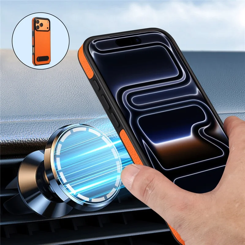 DENIOR A25+3 per iPhone 17 Pro Cover Compatibile con MagSafe Texture Liscia in Pelle PC TPU Supporto Custodia Telefonica - Arancione