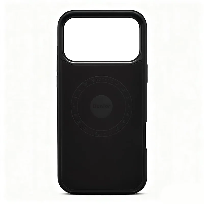 DENIOR A25+3 til iPhone 17 Pro Max Case kompatibel med MagSafe Litchi-struktur Læder PC TPU Ståstand Cover - Sort