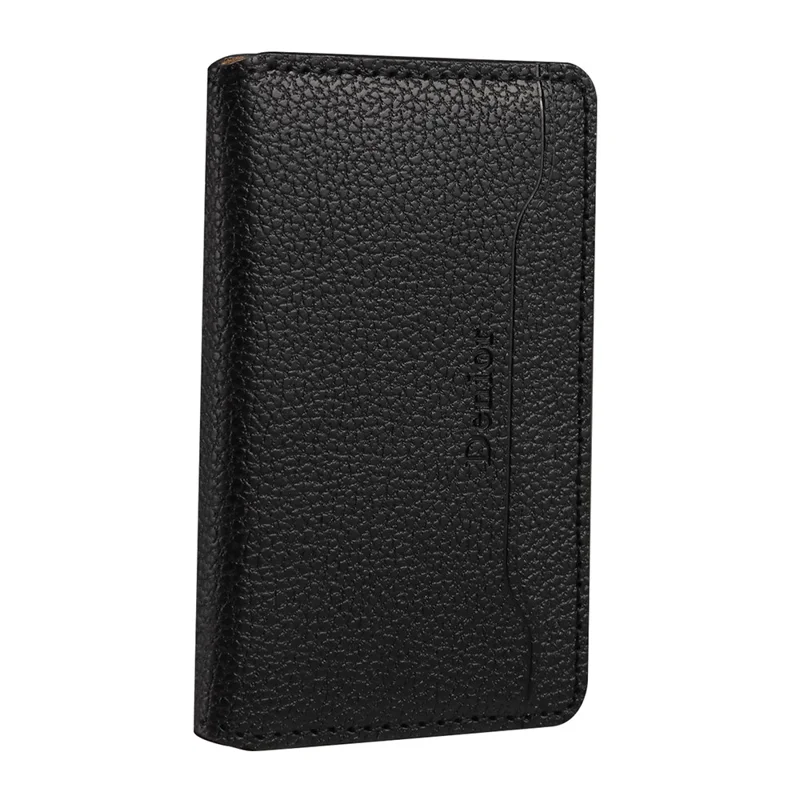 DENIOR V23 Magnetic Card Holder Litchi Texture PU Leather Phone Back Card Bag Kickstand - Black
