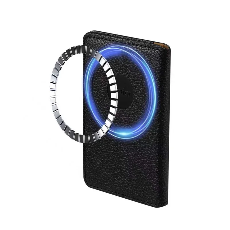 DENIOR V23 Magnetic Card Holder Litchi Texture PU Leather Phone Back Card Bag Kickstand - Black