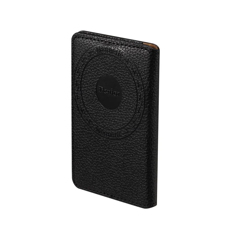 DENIOR V23 Magnetic Card Holder Litchi Texture PU Leather Phone Back Card Bag Kickstand - Black
