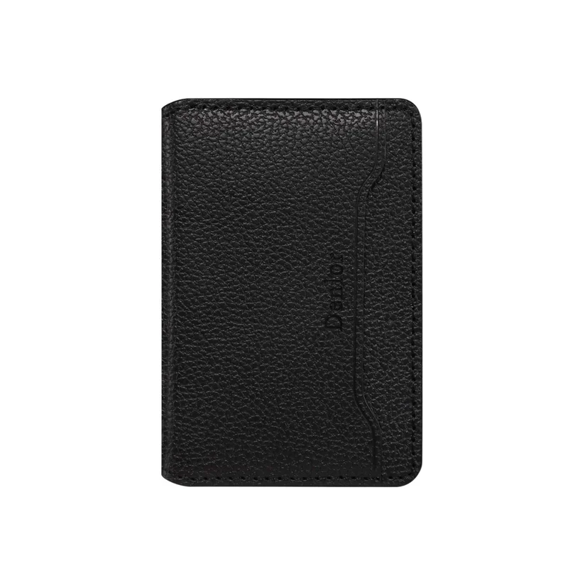 DENIOR V23 Magnetic Card Holder Litchi Texture PU Leather Phone Back Card Bag Kickstand - Black