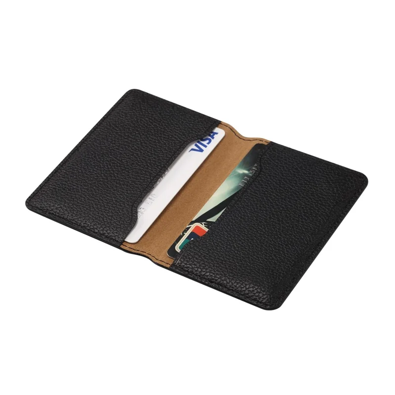 DENIOR V23 Magnetic Card Holder Litchi Texture PU Leather Phone Back Card Bag Kickstand - Black