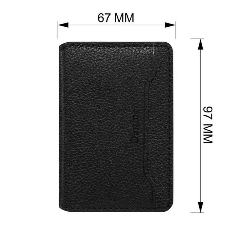 DENIOR V23 Magnetic Card Holder Litchi Texture PU Leather Phone Back Card Bag Kickstand - Black