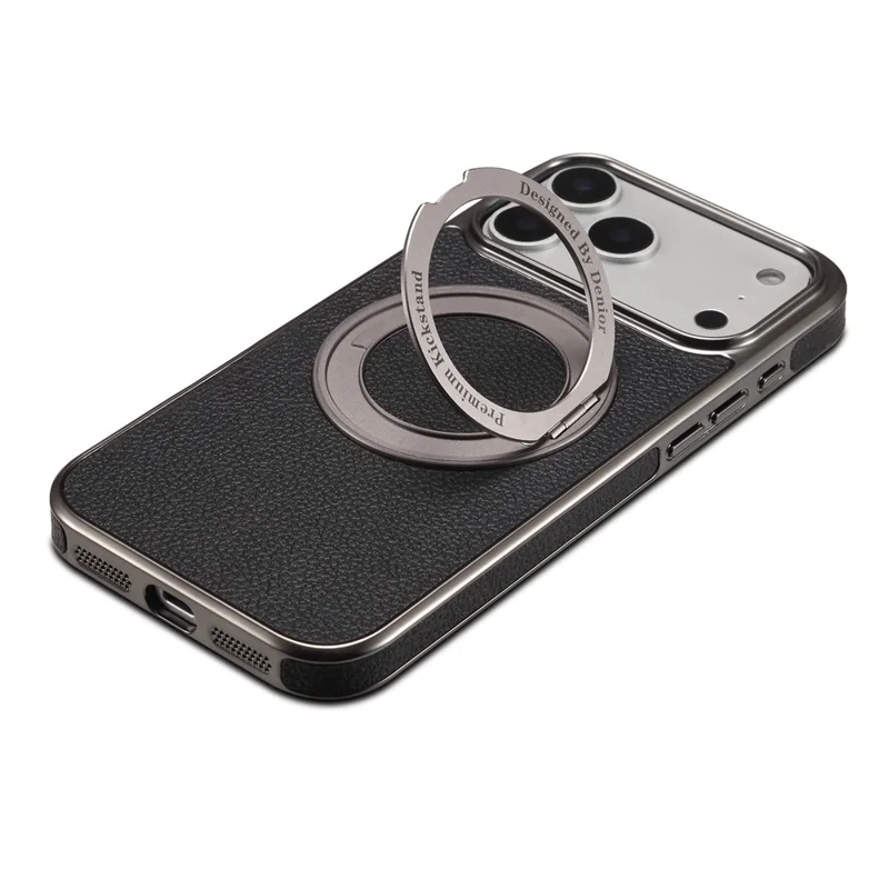 DENIOR A23+2 Capa para iPhone 17 Pro Max Compatível com MagSafe Suporte Rotativo de Couro - Preto