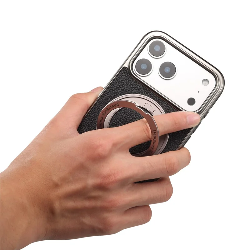 DENIOR A23+2 Capa para iPhone 17 Pro Max Compatível com MagSafe Suporte Rotativo de Couro - Preto