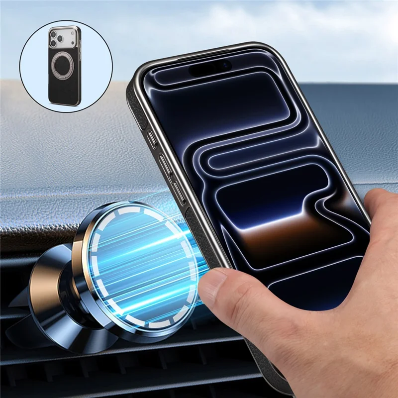 DENIOR A23+2 Capa para iPhone 17 Pro Max Compatível com MagSafe Suporte Rotativo de Couro - Preto