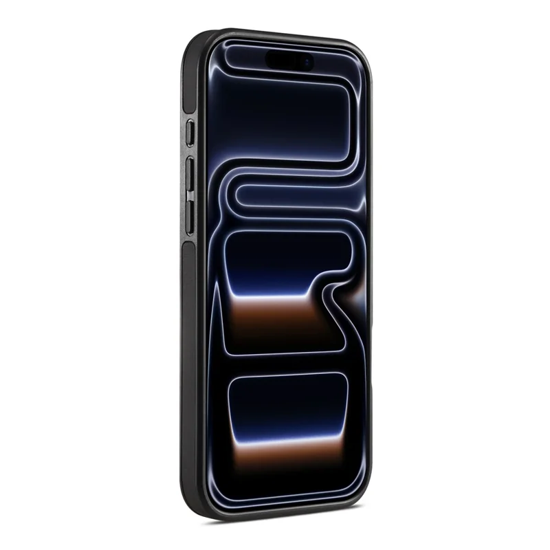 DENIOR A14 Funda magnética para iPhone 17 Pro Max, con soporte giratorio y cubierta de teléfono de cuero PC TPU - Negro