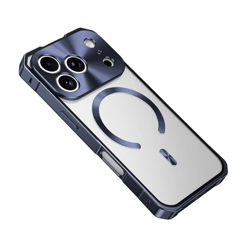Étui iPhone 17 Pro Max Compatible avec MagSafe Cadre Métallique Rigide PC Dos Givré - Bleu Foncé