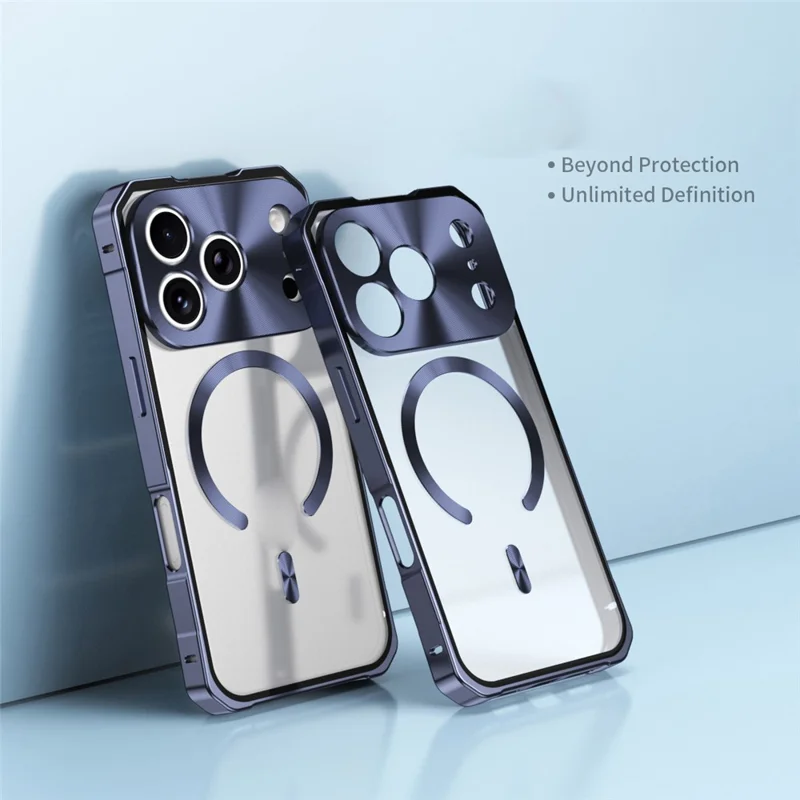 Étui iPhone 17 Pro Max Compatible avec MagSafe Cadre Métallique Rigide PC Dos Givré - Bleu Foncé