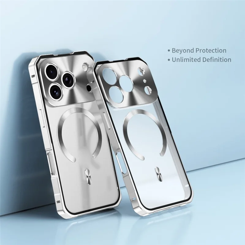 For iPhone 17 Pro Max Case Compatible with MagSafe Hard PC Metal Frame Frosted Phone Back Cover - Silver
