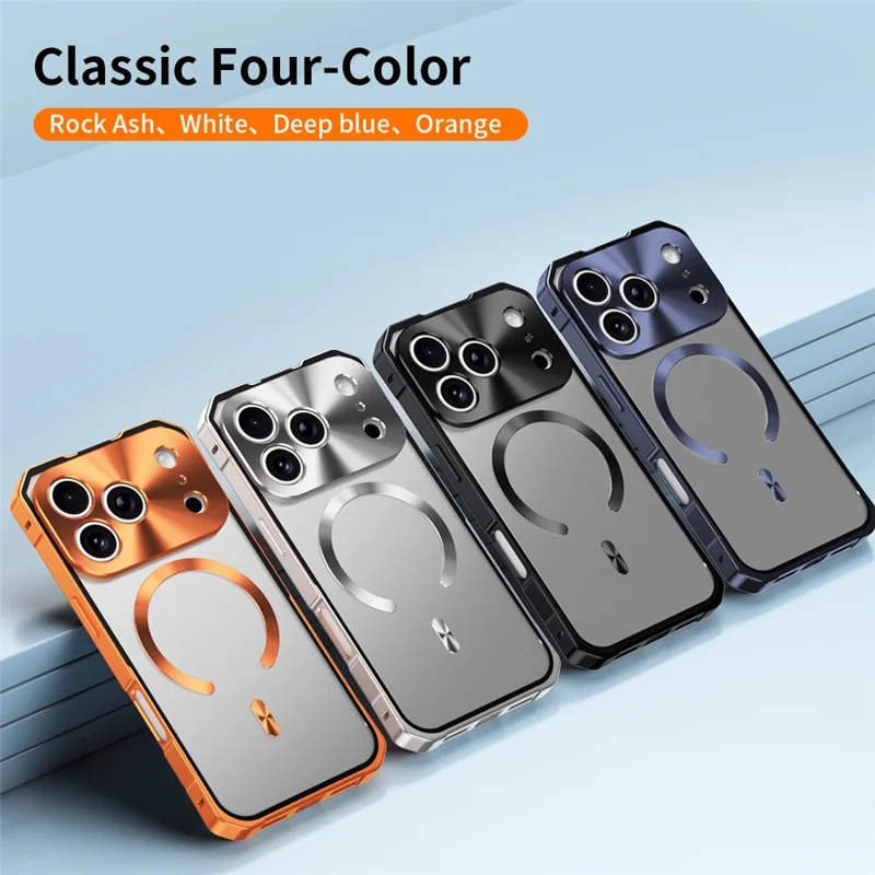 For iPhone 17 Pro Max Case Compatible with MagSafe Hard PC Metal Frame Frosted Phone Back Cover - Silver