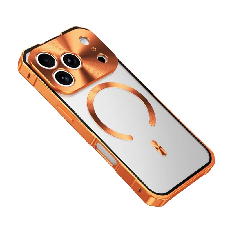 For iPhone 17 Pro Case Compatible with MagSafe Hard PC Metal Frame Frosted Phone Back Cover - Orange