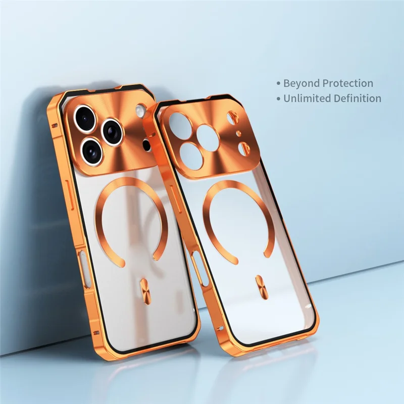 For iPhone 17 Pro Case Compatible with MagSafe Hard PC Metal Frame Frosted Phone Back Cover - Orange