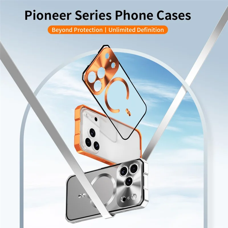For iPhone 17 Pro Case Compatible with MagSafe Hard PC Metal Frame Frosted Phone Back Cover - Orange