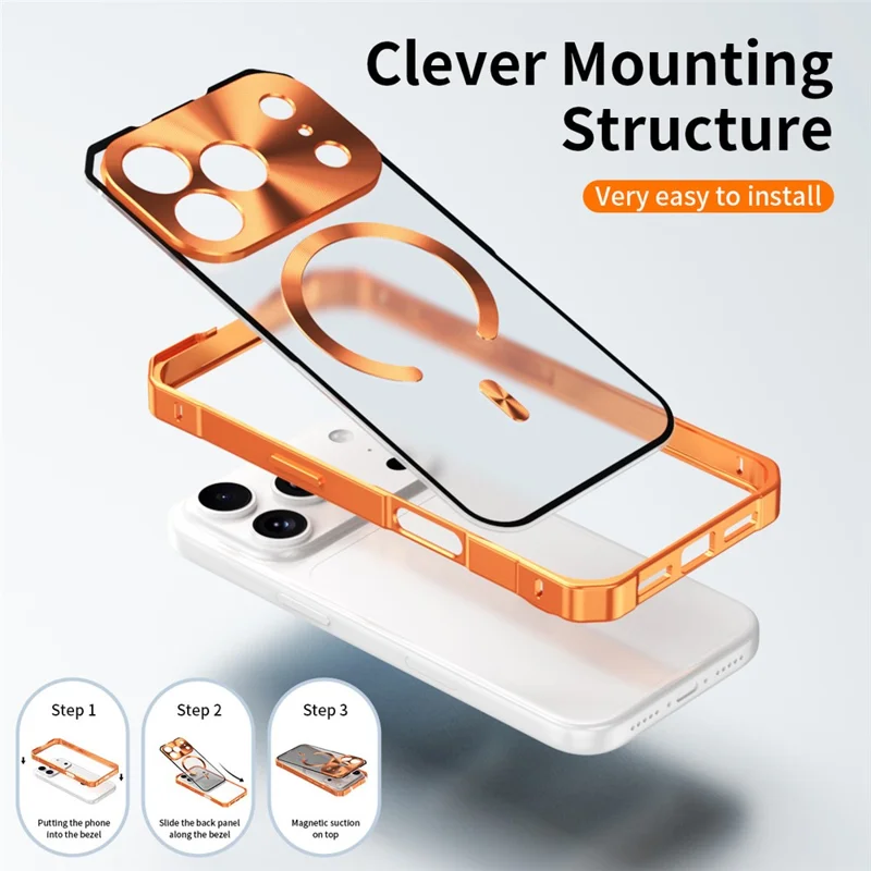 For iPhone 17 Pro Case Compatible with MagSafe Hard PC Metal Frame Frosted Phone Back Cover - Orange