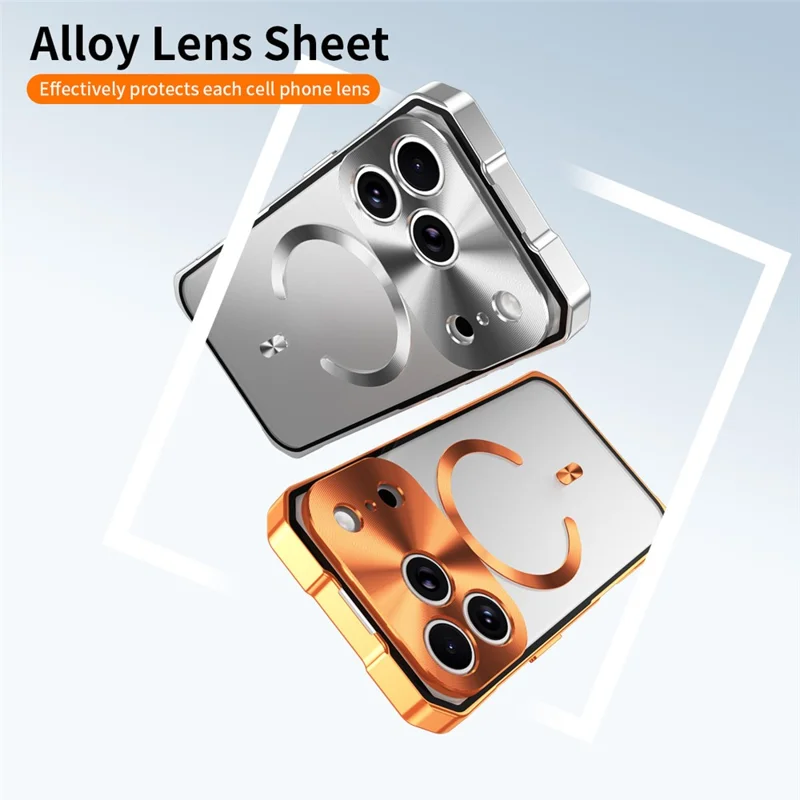 For iPhone 17 Pro Case Compatible with MagSafe Hard PC Metal Frame Frosted Phone Back Cover - Orange