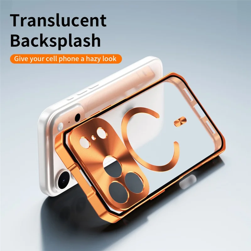 For iPhone 17 Pro Case Compatible with MagSafe Hard PC Metal Frame Frosted Phone Back Cover - Orange