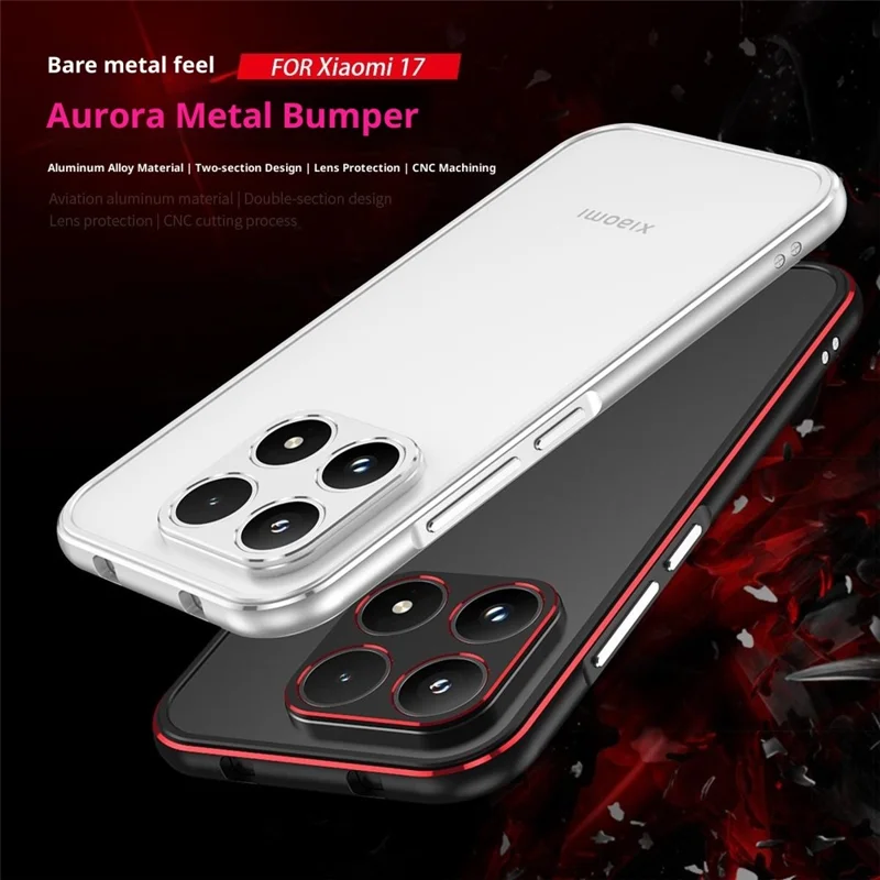 For Xiaomi 17 Bumper Case Lens Protector Dual Color Metal Frame Phone Cover with Screw Lock - Black / Red