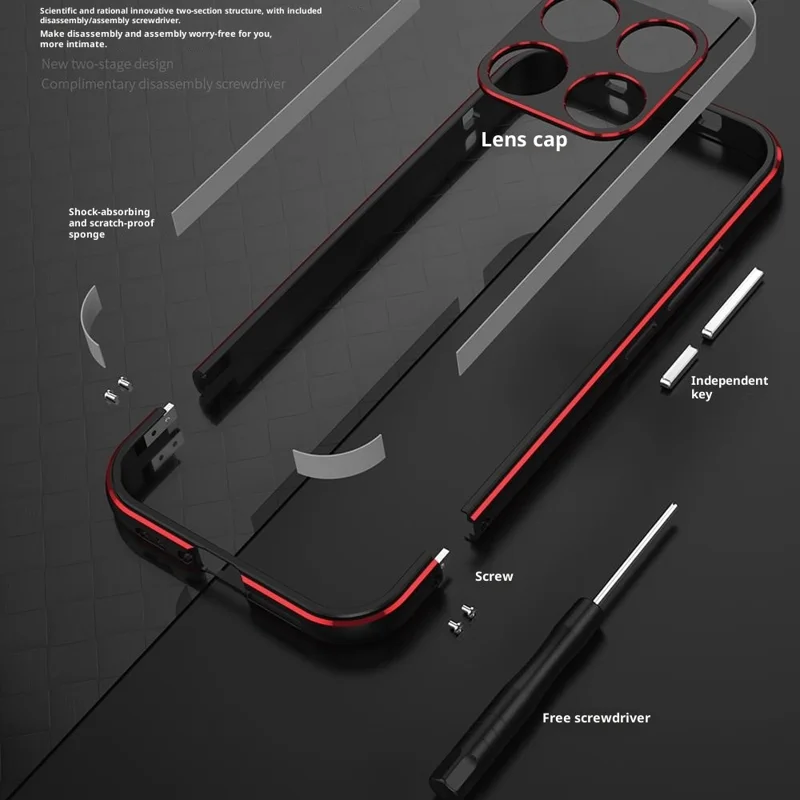 For Xiaomi 17 Bumper Case Lens Protector Dual Color Metal Frame Phone Cover with Screw Lock - Black / Red