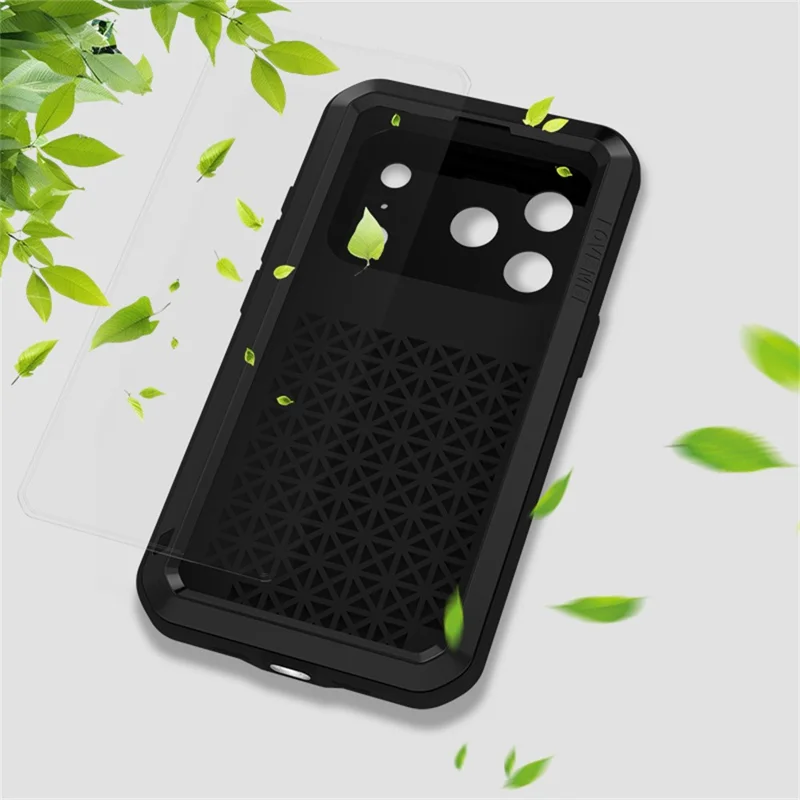 LOVE MEI Capa para iPhone 17 Pro Protetor de Tela de Vidro Temperado Metal + Silicone - Preto